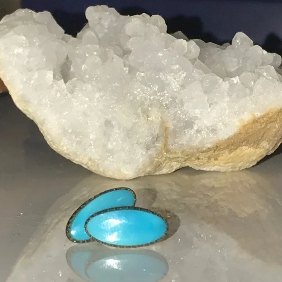 Sleeping Beauty Turquoise Sterling Earrings - Picture 5 of 6